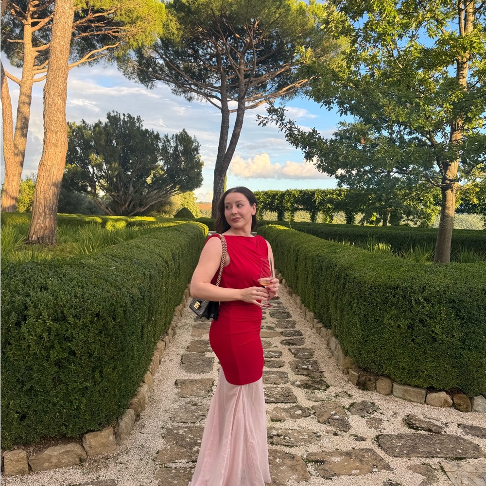 L'Academie Red and Pink Maxi Dress
